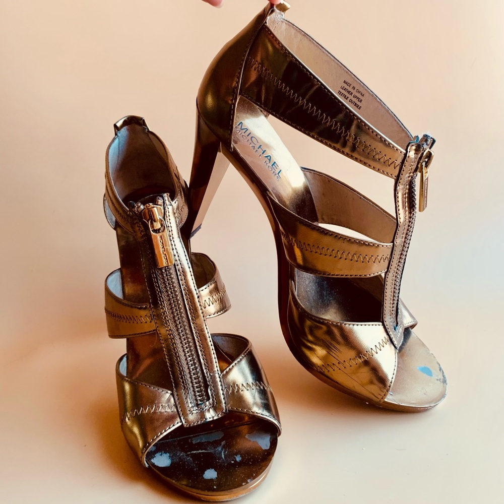 MICHAEL Michael Kors Berkley T Strap Metallic Dress Heels 7.5M